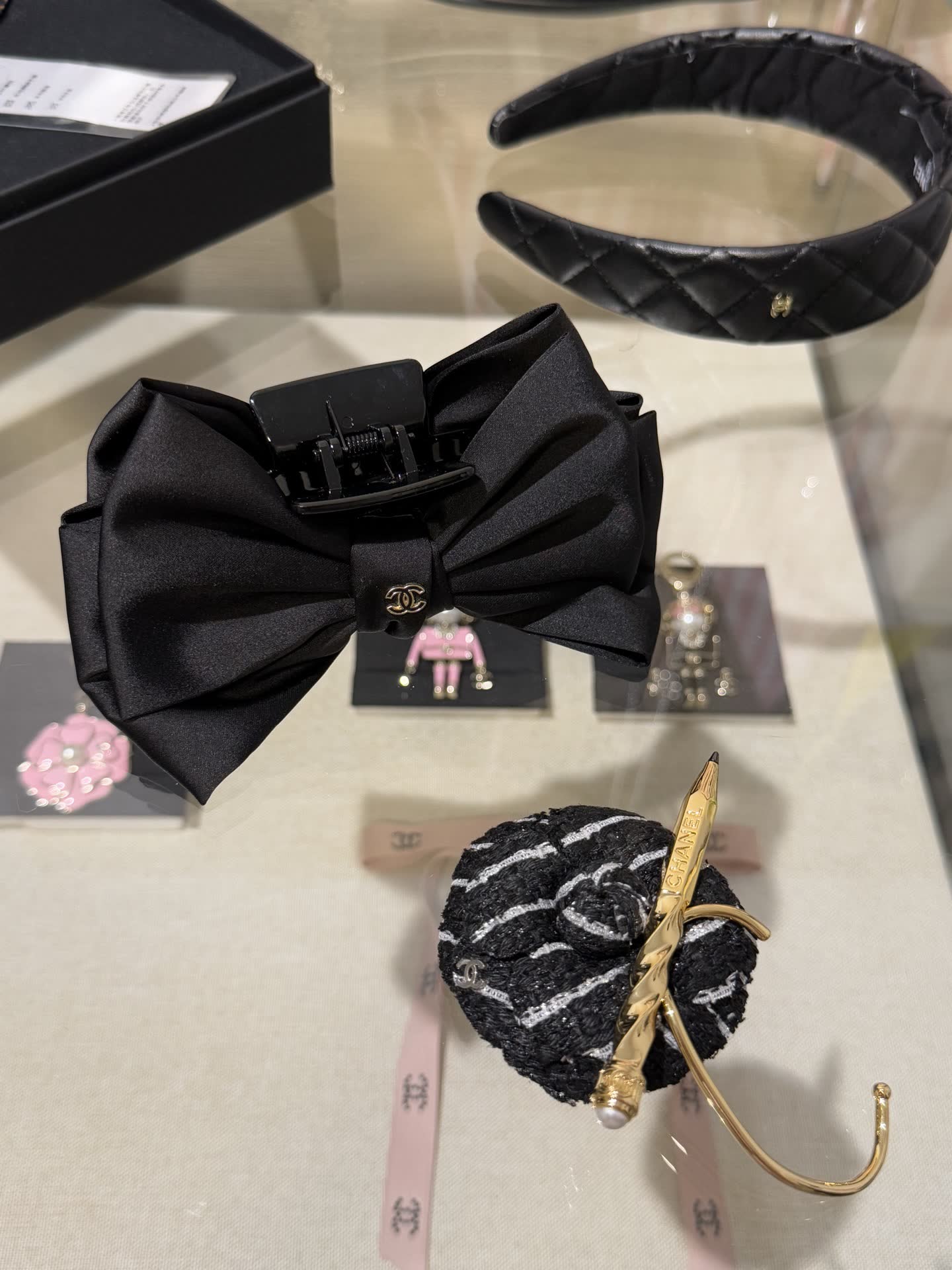 Chanel Black Satin Bow Hair Clip